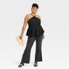 Women's Plus Size Strappy Babydoll Peplum Halter Top - Ava & Viv Black X