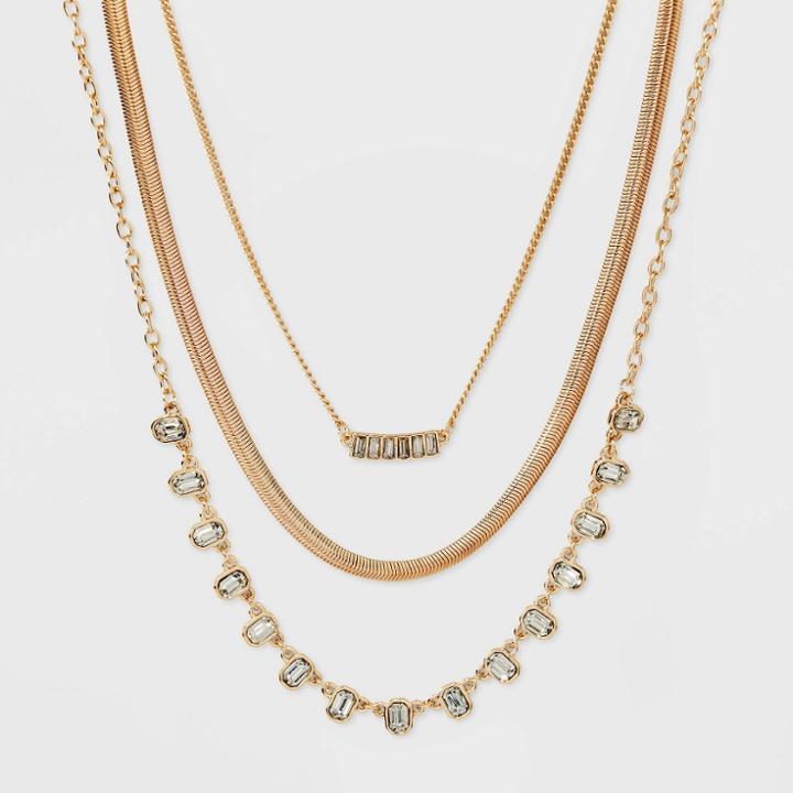 Multi-strand Crystal Statement Chain Necklace - A New Day Clear, Grey Gold