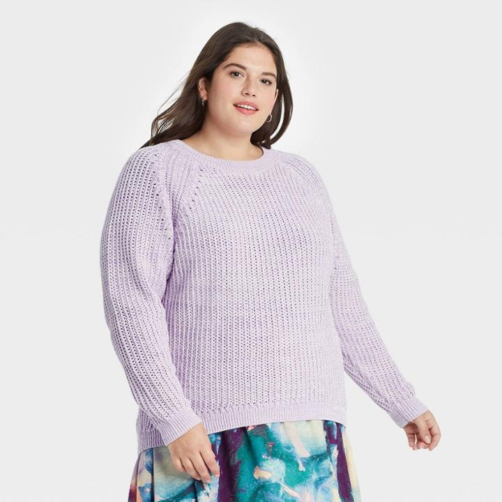 Women's Plus Size Crewneck Pullover Sweater - Ava & Viv Purple