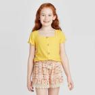 Girls' Lettuce Edge Square Neck Button-front Top - Art Class Yellow S, Girl's,