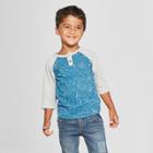 Genuine Kids From Oshkosh Toddler Boys' 3/4 Sleeve Raglan Henley Shirt - Blue/gray