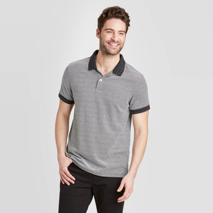Men's Jacquard Slim Fit Short Sleeve Pique Polo Shirt - Goodfellow & Co Dark Gray S, Men's,