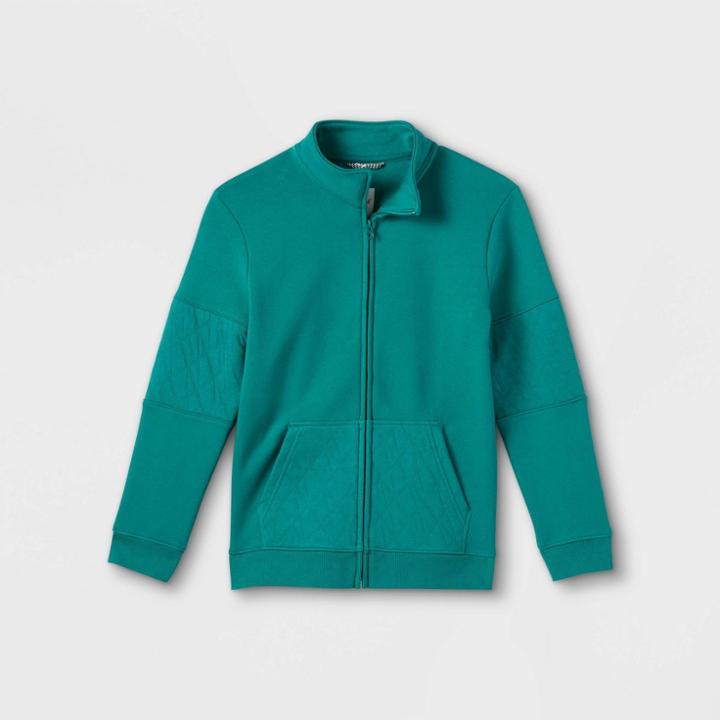 Boys' Full Zip Quilted Mockneck Sweatshirt - Cat & Jack Green