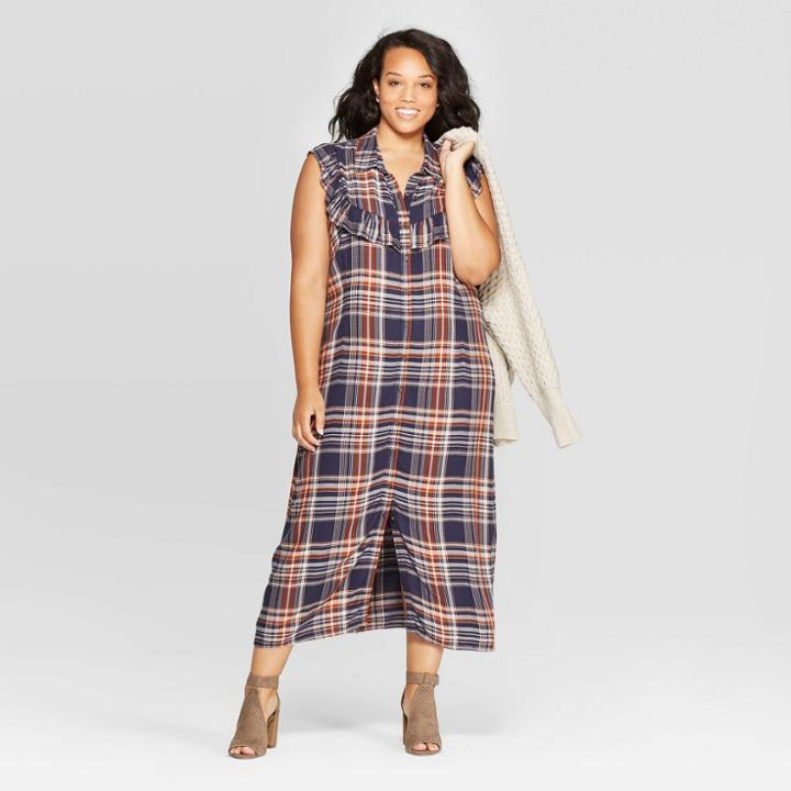 Women's Plus Size Plaid Sleeveless Collared Midi Shirtdress - Universal Thread Blue 3x, Women's,