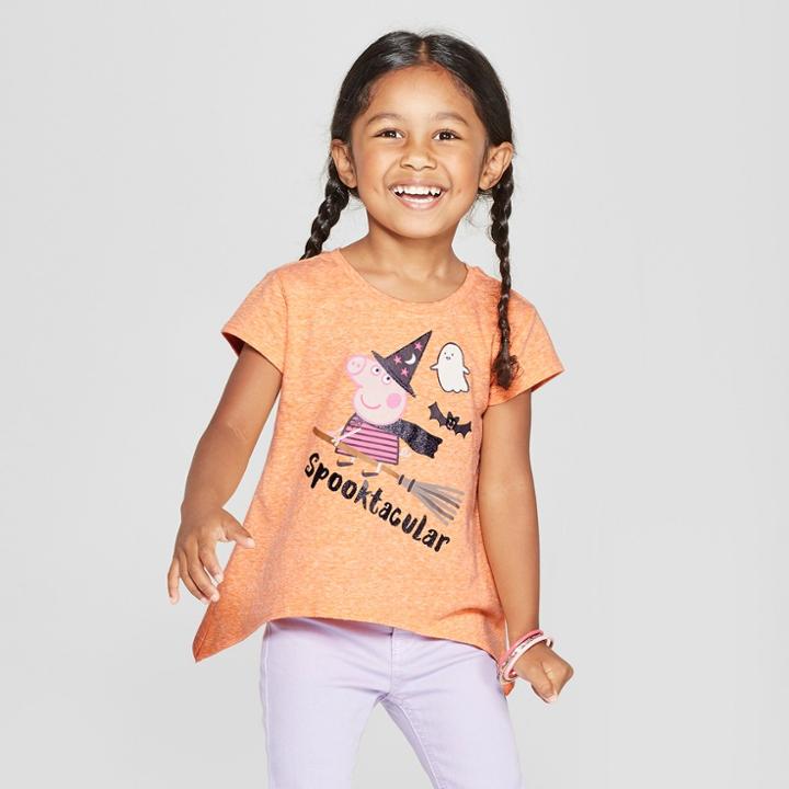 Toddler Girls' Peppa Pig Pumpkin High Low Short Sleeve T-shirt - Orange