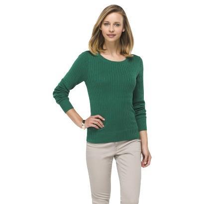 Merona Women's Cable V-neck Pullover Sweater Green Reflection