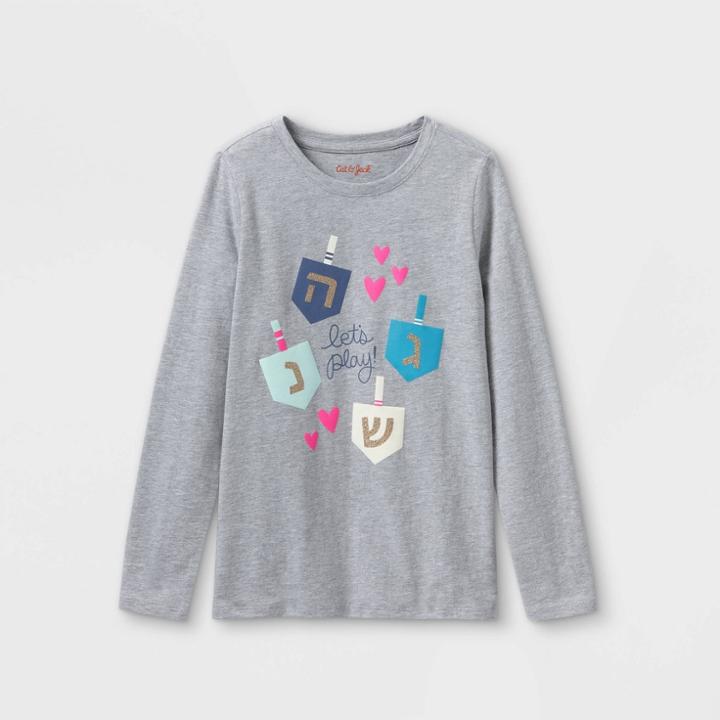 Girls' 'hanukkah' Long Sleeve Graphic T-shirt - Cat & Jack Heather Gray