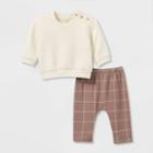Grayson Collective Baby Quilted Pullover With Striped Pants Set - Brown Newborn