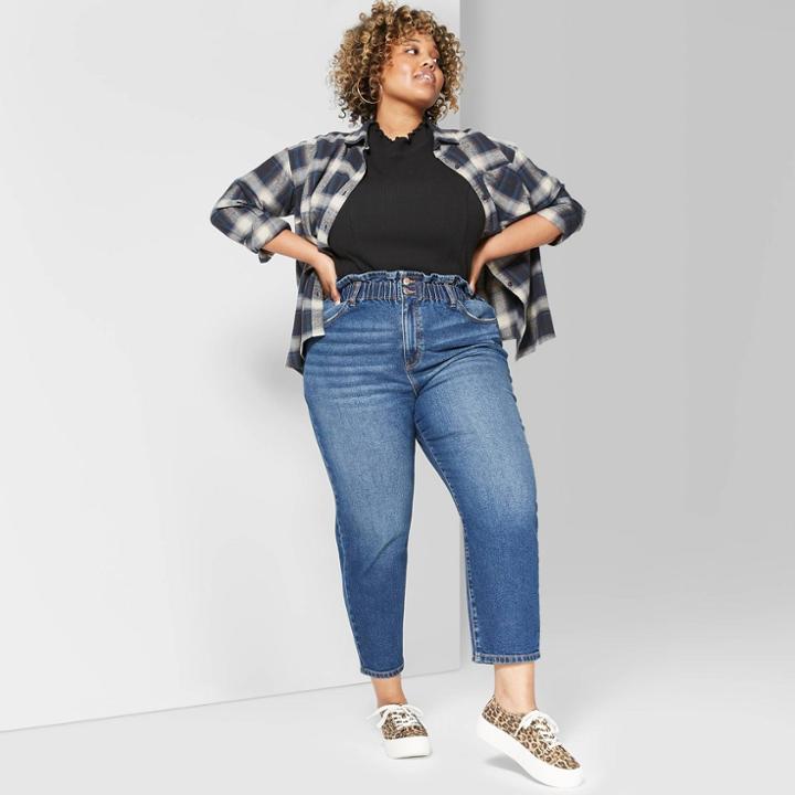 Women's Plus Size High-rise Paper Bag Waist Skinny Straight Jeans - Wild Fable Indigo Wash 14w, Women's, Blue