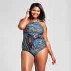 Clean Water Women's Paisley High Neck One Piece Swimsuit - Blue Paisley