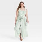 Women's Plus Size Striped Sleeveless Button-front Jumpsuit - A New Day