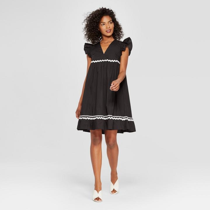 Women's Frill Sleeve Ric Rac Mini Dress - Who What Wear Black