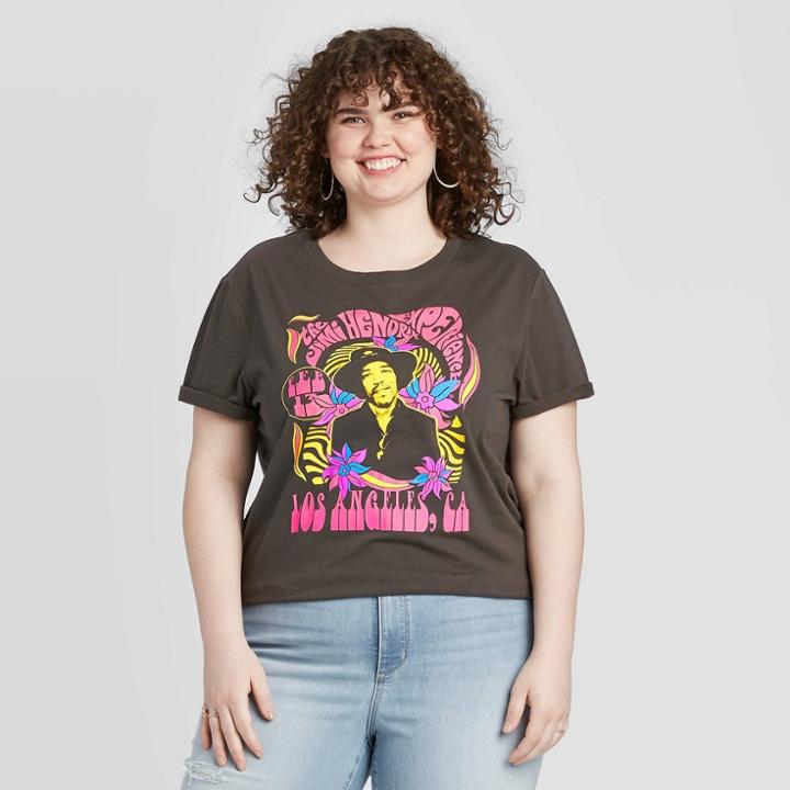 Women's Jimi Hendrix Plus Size Boyfriend Short Sleeve Graphic T-shirt (juniors') - Black 1x, Women's,