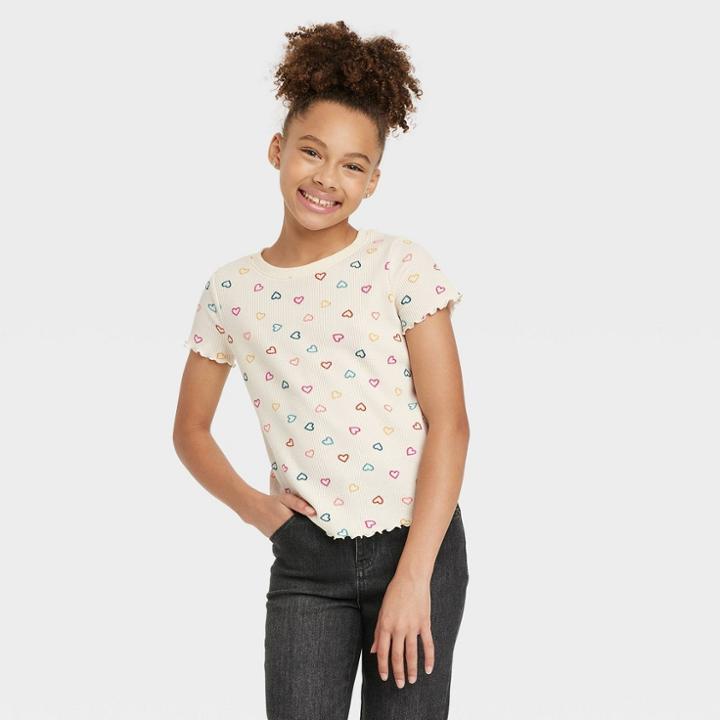 Girls' Short Sleeve Waffle Top - Cat & Jack Off-white