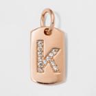 Sterling Silver Initial K Cubic Zirconia Pendant - A New Day Rose Gold, Rose Gold - K