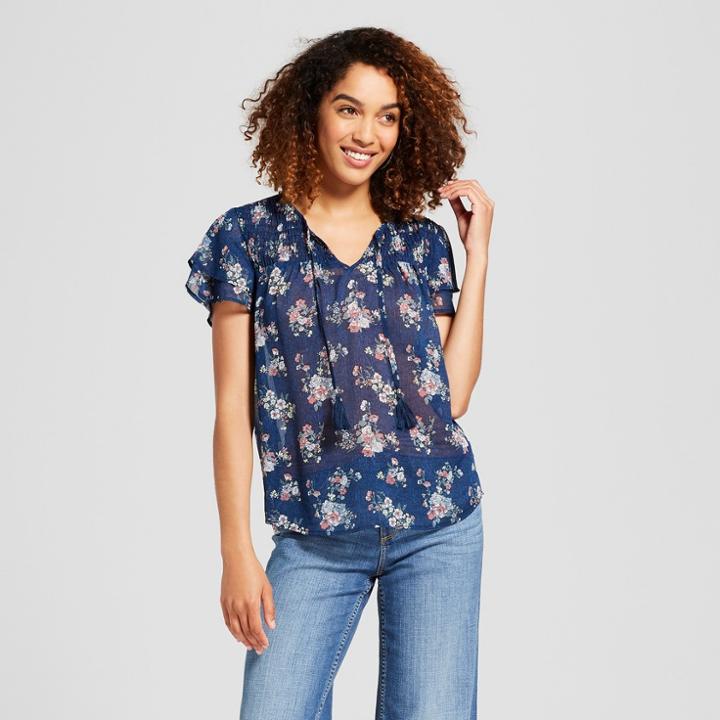 Women's Floral Print Short Sleeve Top - Knox Rose Navy