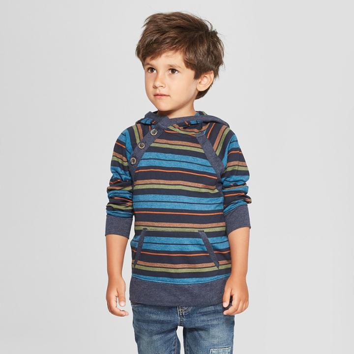 Genuine Kids From Oshkosh Toddler Boys' Raglan Sleeve Striped Hooded Sweatshirt - Blue