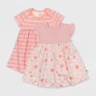 Honest Baby Girls' 2pk Organic Cotton Papercut Floral Dress - Pink Newborn