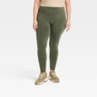 Women's Plus Size High-waist Cotton Seamless Fleece Lined Leggings - A New Day Heather Olive