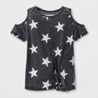 Grayson Social Girls' Stars Print Cold Shoulder Short Sleeve T-shirt - Charcoal Heather