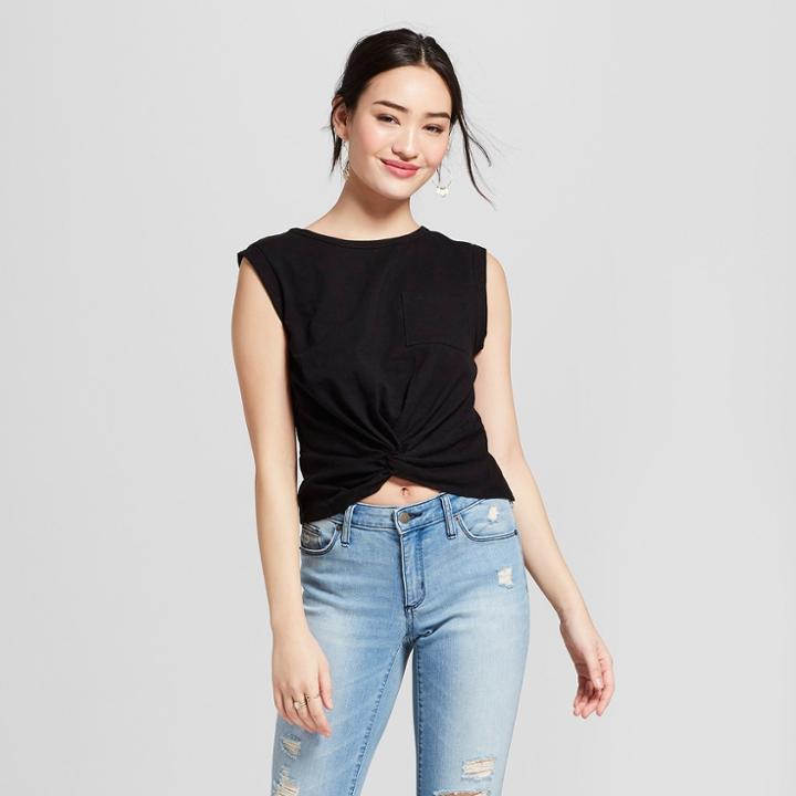 Women's Sleeveless Cropped Twist Front Top - Xhilaration Black
