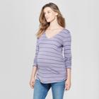 Maternity Striped Long Sleeve Shirred T-shirt - Isabel Maternity By Ingrid & Isabel Purple