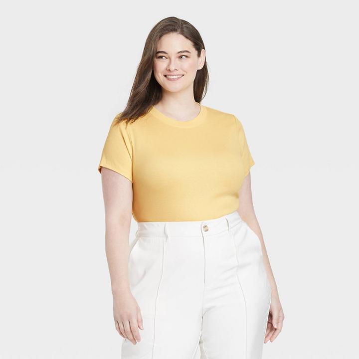 Women's Plus Size Ribbed Bodysuit - A New Day Yellow