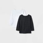 Toddler Boys' Adaptive 2pk Long Sleeve T-shirt - Cat & Jack White/black 2t, Black/white