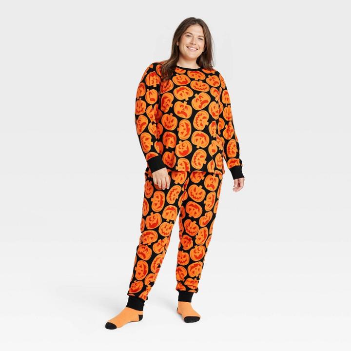 Women's Plus Size Halloween Pumpkins Matching Family Pajama Set - Hyde & Eek! Boutique Orange