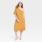 Women's Plus Size Elbow Sleeve One Shoulder Knit Dress - Who What Wear Honey Yellow