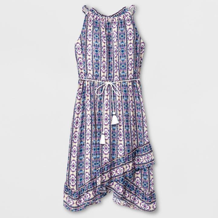Girls' Tie Waist Asymmetrical Dress - Art Class L,
