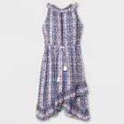 Girls' Tie Waist Asymmetrical Dress - Art Class L,