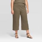 Women's Plus Size Wide Leg Knit Cropped Pants - Ava & Viv Olive (green)