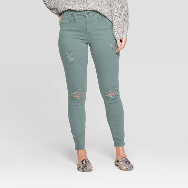Women's High-rise Distressed Skinny Jeans - Universal Thread Green