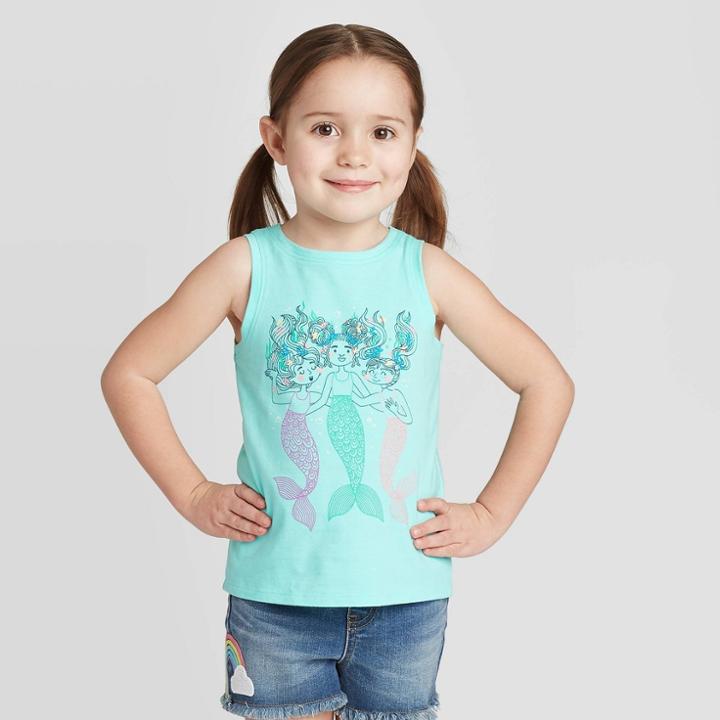 Toddler Girls' Mermaid Graphic Tank Top - Cat & Jack Aqua 18m, Toddler Girl's, Blue