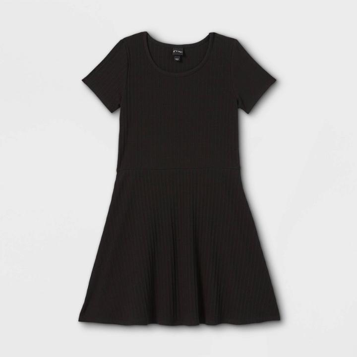 Girls' Skater Rib-knit Short Sleeve Dress - Art Class Black