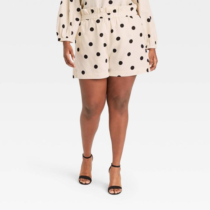 Women's Plus Size High-rise Paperbag Shorts - Who What Wear Cream