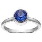 Target Solitaire Ring With Crystals From Swarovski In Fine Silver Plate - Blue/gray (size