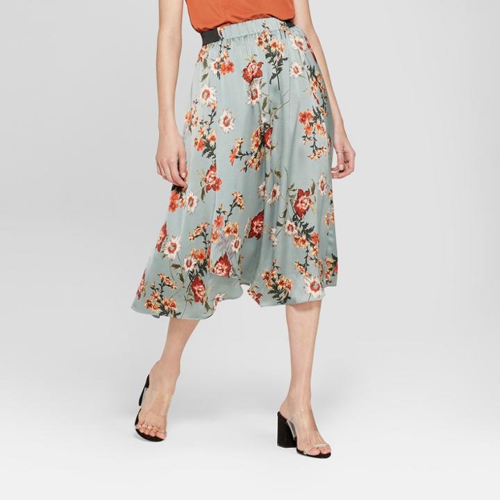 Women's Floral Print Wrap Midi Skirt - K By Kersh Blue