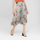 Women's Floral Print Wrap Midi Skirt - K By Kersh Blue