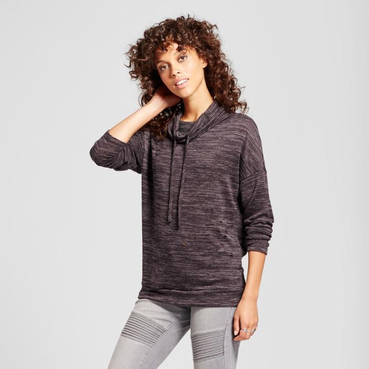 Women's Destructed Cowl Neck Sweatshirt - Alison Andrews Gray