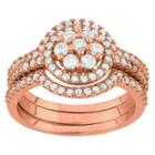 Tiara 0.9 Ct. T.w. 3-piece Multi Round Cubic Zirconia Ring Set In 14k Gold Over Silver - (5), Girl's, Rose