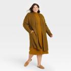 Women's Plus Size Cable Knit Open-front Cardigan - A New Day Olive Green