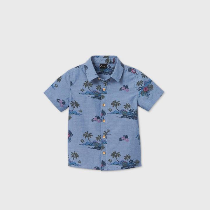 Petitetoddler Boys' Short Sleeve Floral Button-down Shirt - Art Class Blue