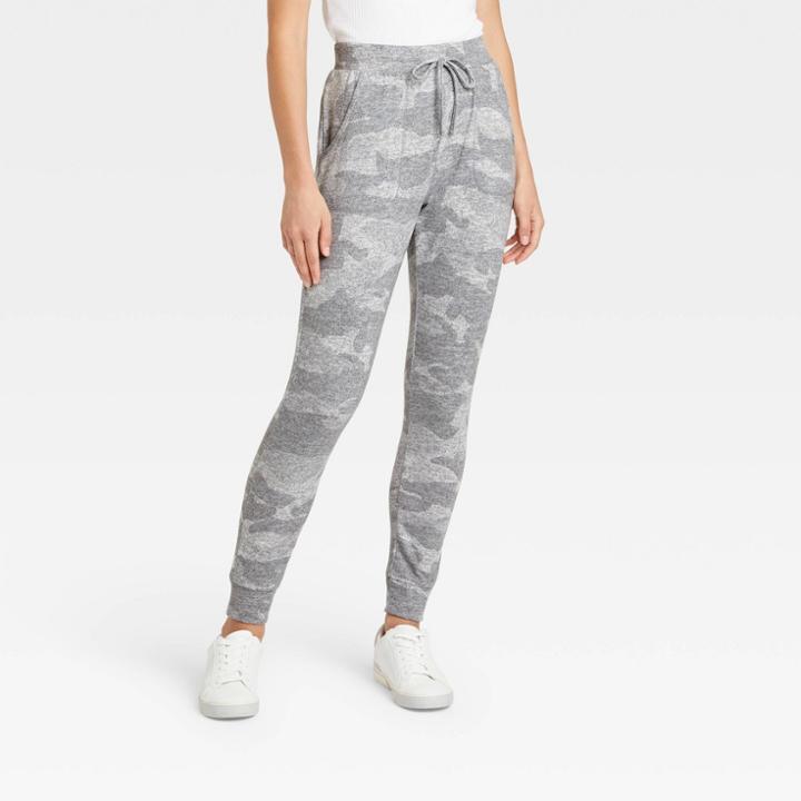 Women's Camo Slim Fit Jogger Leggings With Pockets And Drawstring - A New Day Gray