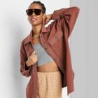 Women's Brushed Fleece Oversized Shacket - Wild Fable Brown