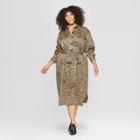 Women's Plus Size Leopard Print Self Tie Midi Shirt Dress - Who What Wear Yellow