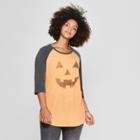 Women's Plus Size Jack O'lantern Raglan Graphic T-shirt - Zoe+liv (juniors') Orange