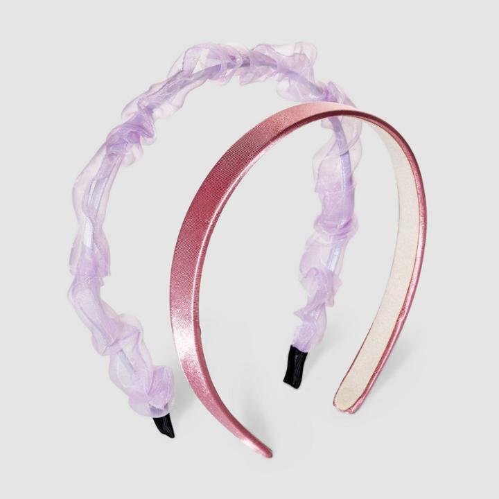 Satin Headband Set 2pc - A New Day Assorted Pink