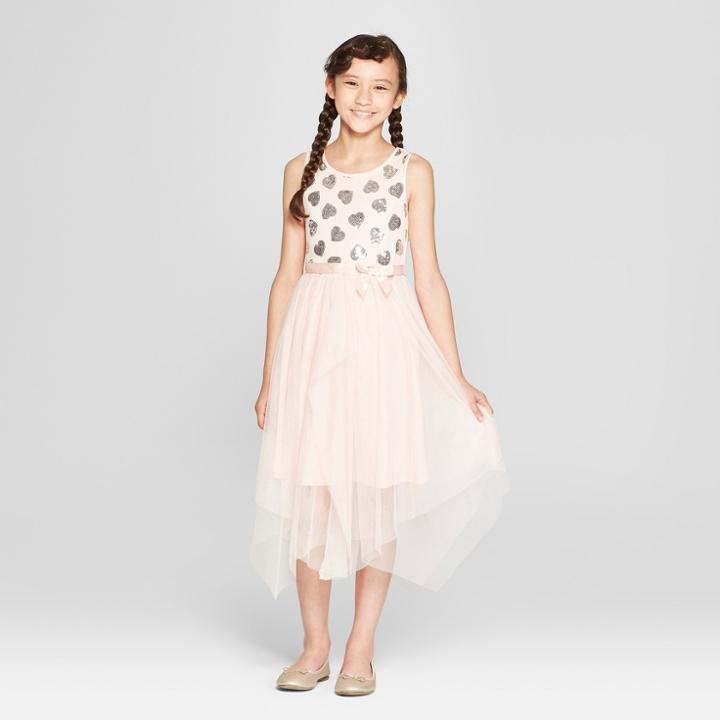 Zenzi Girls' Dressy Dress With Silver Sequin Heart And Ruffle